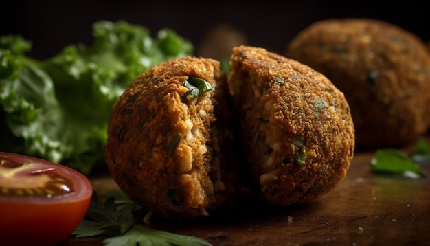 Kostenloses Foto gesunde hausgemachte vegetarische falafel-vorspeise mit frischem salat, der von ki erzeugt wird