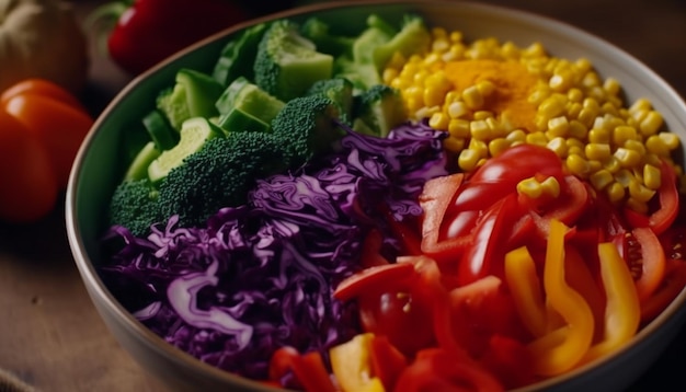 Gesunde Salatschüssel mit frischem Bio-Gemüse, das von KI erzeugt wird