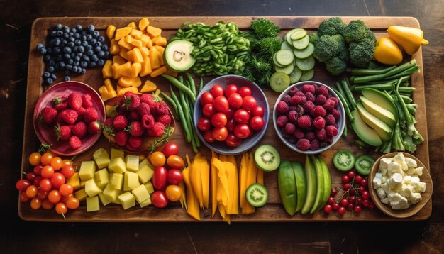 Kostenloses Foto gesunde salatschüssel mit frischem bio-obst und -gemüse aus ki