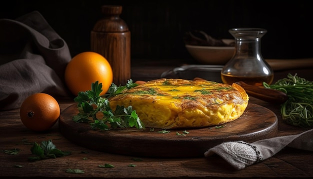 Kostenloses Foto gesunde vegetarische bio-mahlzeit auf rustikalem holztisch, generiert von ki