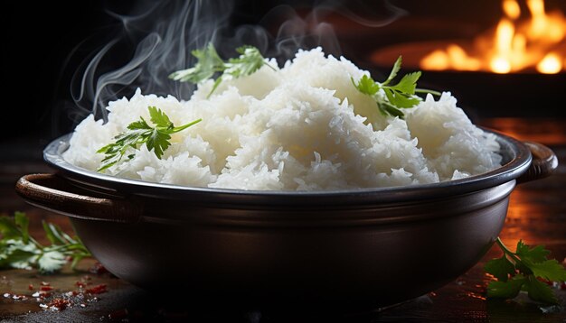 Gesunde vegetarische Mahlzeit, zubereitet mit frischen Bio-Zutaten, generiert durch künstliche Intelligenz