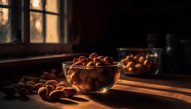 Gesunder Snack Frische Obst- und Nussschale generative KI