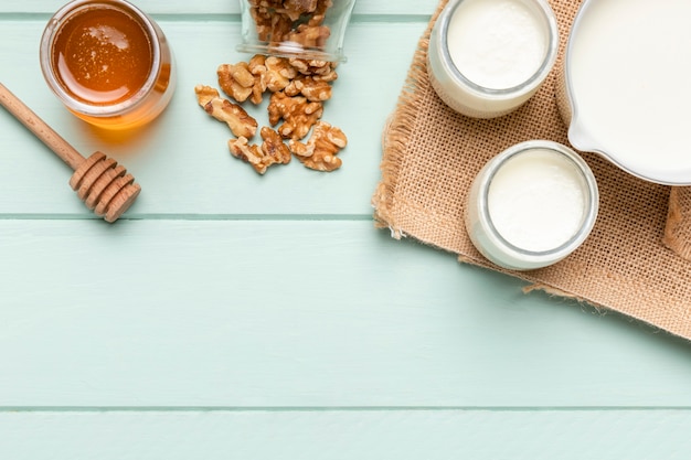 Gesundes Frühstück der Draufsicht mit Müsli