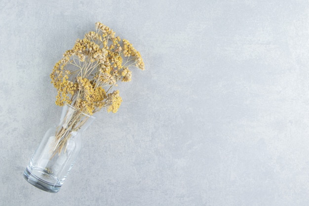 Kostenloses Foto getrocknete gelbe blumen im glasgefäß.