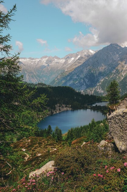 Gewässer umgeben von Gebirgszug