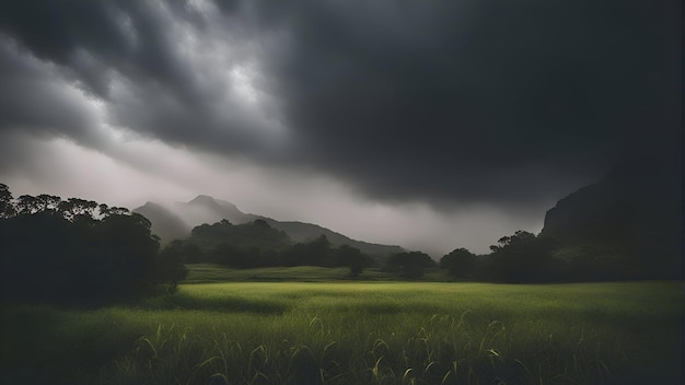 Kostenloses Foto gewitterwolken über einem reisfeld in den bergen sri lankas