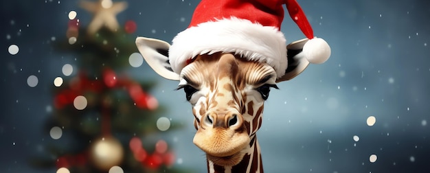 Kostenloses Foto giraffe mit weihnachtsbaum, ai-generiertes bild
