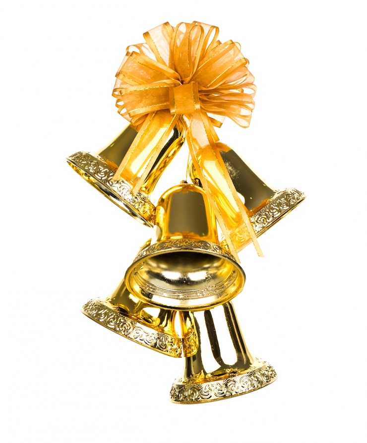 Kostenlose Foto glänzende goldene weihnachtsglocken verziert