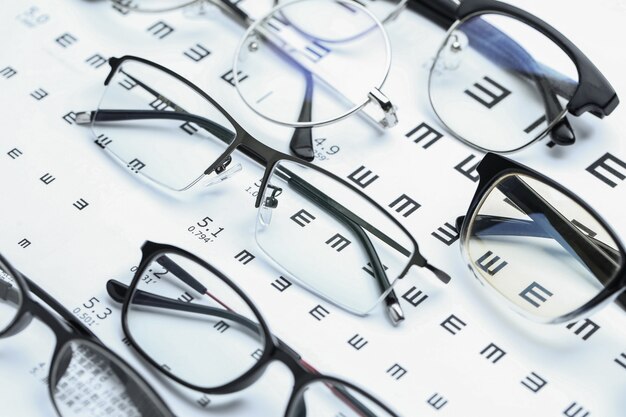 Gläser und Augen-Diagramm auf weißem Hintergrund