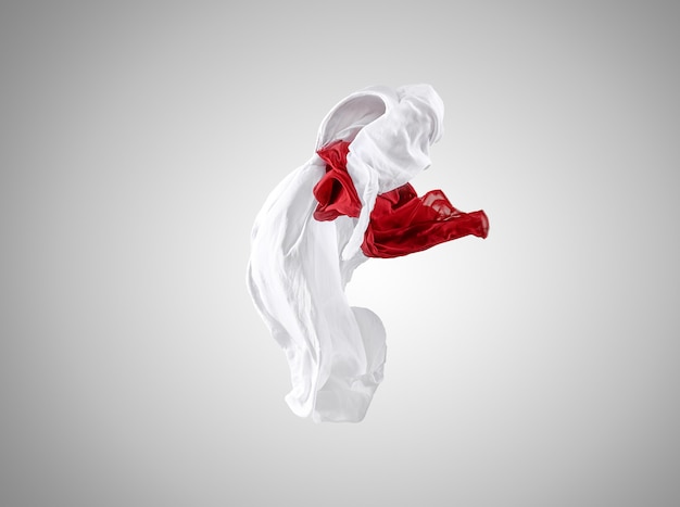 Glattes elegantes transparentes rotes und weißes Tuch getrennt auf grauem Hintergrund.