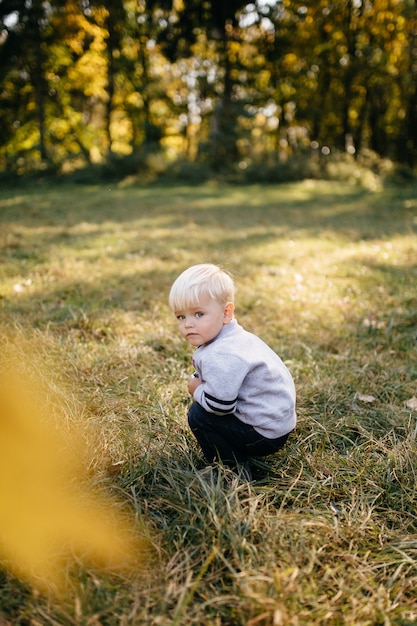 glückliche Familie, die im Herbstpark spielt und lacht