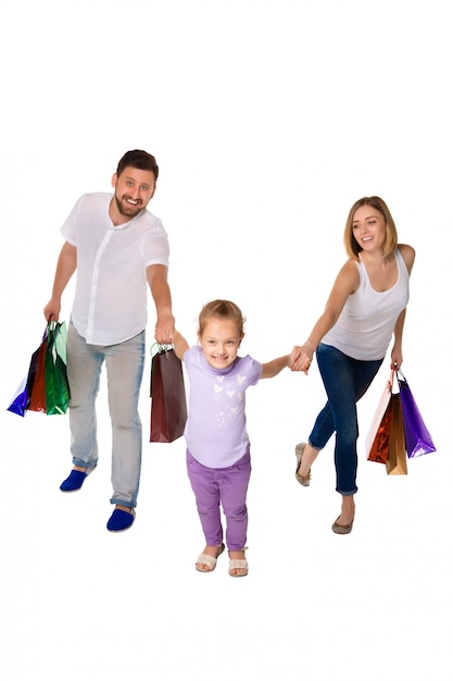 Glückliche Familie mit Einkaufstüten