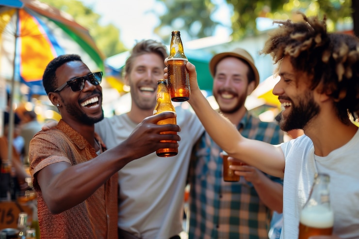 Kostenlose Foto glückliche freunde, die mit bier toasten