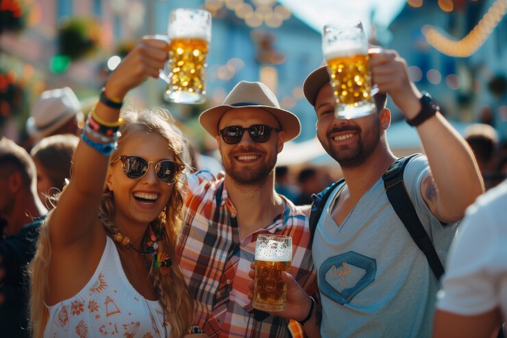 Kostenlose Foto glückliche freunde, die mit bier toasten