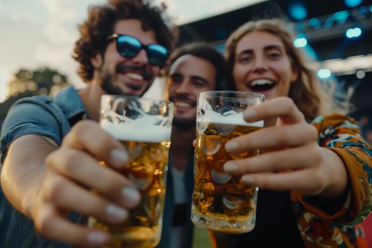 Kostenlose Foto glückliche freunde, die mit bier toasten