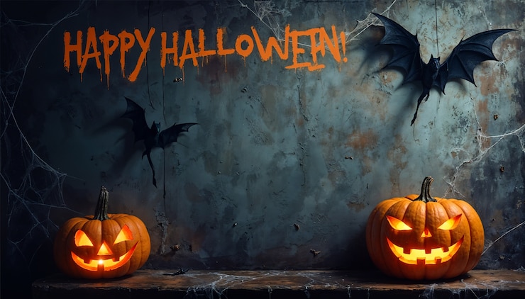 Kostenlose Foto glücklicher halloween-hintergrund mit kürbis