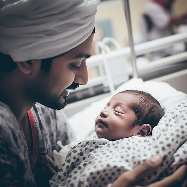 Kostenloses Foto glücklicher vater der seitenansicht, der baby hält