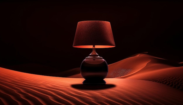 Glühende elektrische Lampe beleuchtet ruhiges, von KI erzeugtes Schlafzimmer