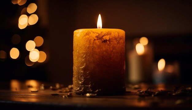Glühende Kerze, die in dunkler Nacht hell brennt, erzeugt von KI
