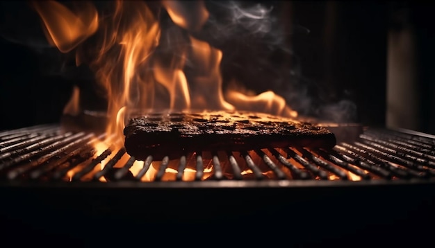 Glühender Holzkohlegrill, der frisch gegrilltes Steak grillt, das von KI erzeugt wird