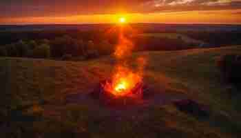 Kostenloses Foto glühender sonnenuntergang entzündet von ki erzeugtes inferno auf einer waldwiese