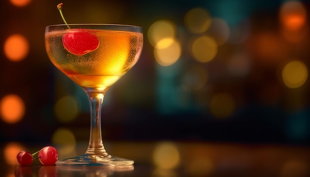 Kostenloses Foto glühendes cocktailglas reflektiert helle sommernacht, die von ki erzeugt wird
