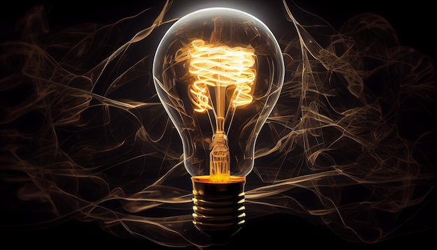 Glühendes elektrisches Licht zündendes Filament, das die von KI erzeugte Kreativität inspiriert