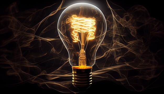 Glühendes elektrisches Licht zündendes Filament, das die von KI erzeugte Kreativität inspiriert