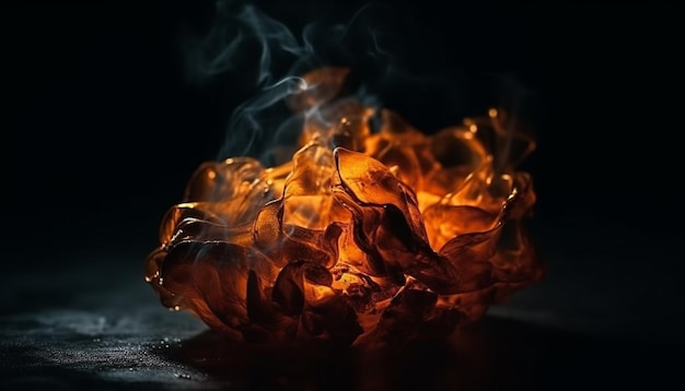 Glühendes Lagerfeuer, das die dunkle Natur mit hellen, von KI erzeugten Flammen entzündet