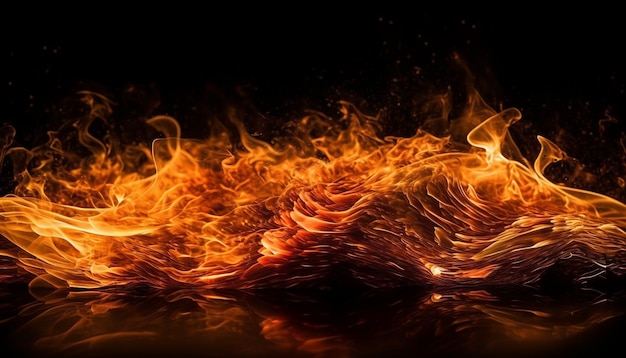 Glühendes Lagerfeuer, das ein von der KI erzeugtes helles Flammenmuster entzündet