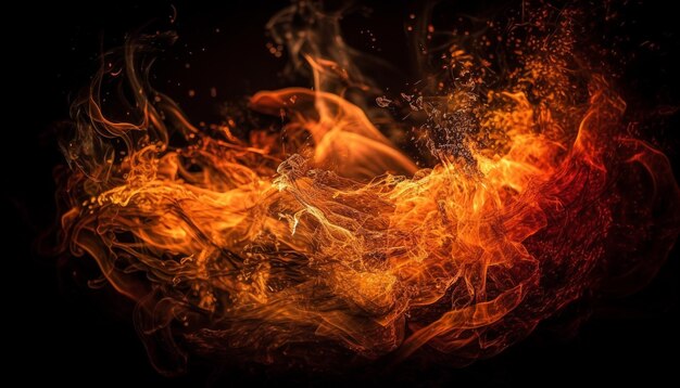 Glühendes Lagerfeuer, das helle fraktale Flammenmuster brennt, die von der KI erzeugt werden