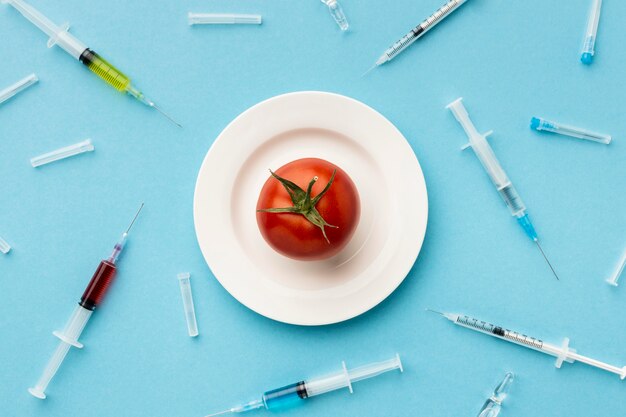 Gmo modifizierte Tomaten und Spritzen