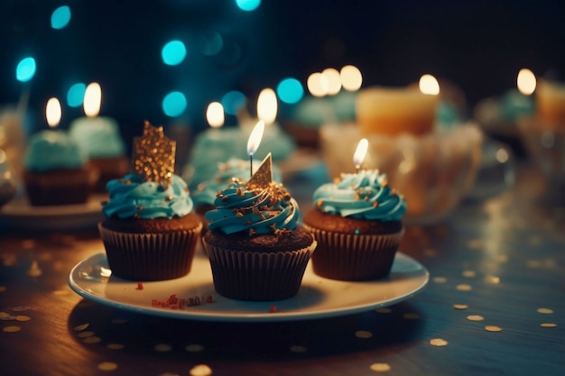 Goldelemente für Geburtstagsfeier und Kuchen
