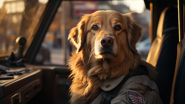 Golden Retriever auf dem Rücksitz des Autos. Selektiver Fokus