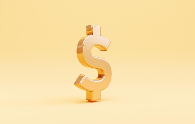 Kostenlose Foto goldener us-dollar oder usd auf gelbem hintergrund dollar ist der wichtigste währungsumtausch der welt durch 3d-rendering