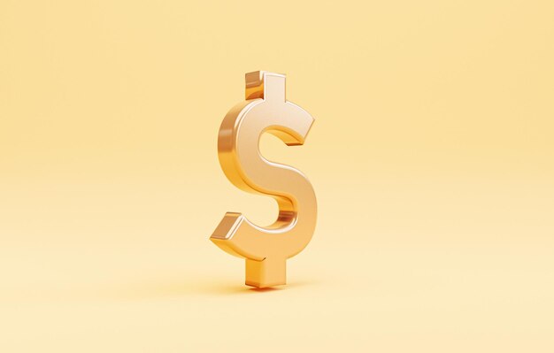 Goldener US-Dollar oder USD auf gelbem Hintergrund Dollar ist der wichtigste Währungsumtausch der Welt durch 3D-Rendering