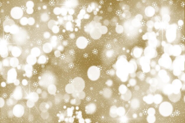 Goldener Weihnachtshintergrund mit Schneeflocken und Bokeh-Lichtern