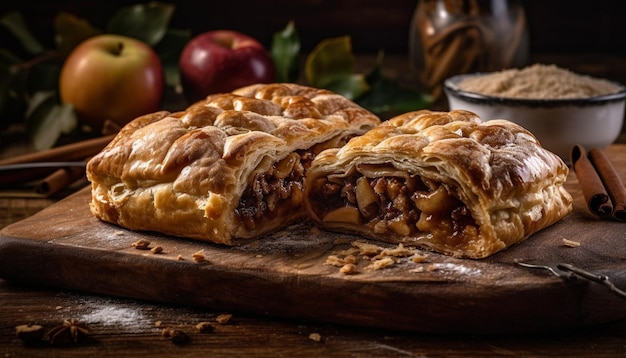 Gourmet-Dessertteller mit frischer Fruchtscheibe, generiert von KI