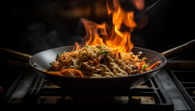 Gourmet-Grillfleisch auf einem Teller, der vor Hitze glüht, die von KI erzeugt wird