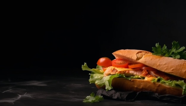 Kostenloses Foto gourmet-sandwich auf frischem ciabatta-brot mit gegrilltem fleisch und gemüse von ki