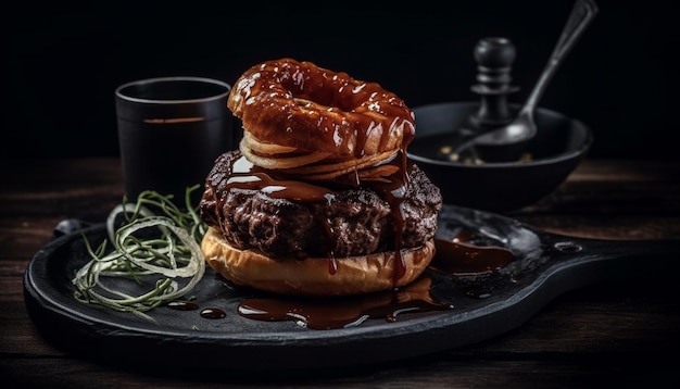 Kostenloses Foto gourmet-schokoladendessert auf rustikalem holztisch, generiert von ai