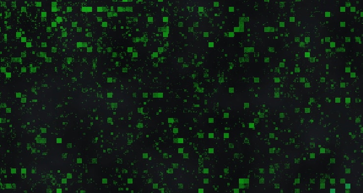 Kostenlose Foto grafische textur mit grünen quadratischen formen auf einem schwarzen hintergrund - perfekt für eine coole tapete