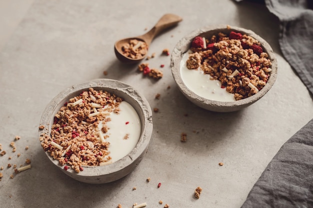 Granola. Leckeres Frühstück auf dem Tisch