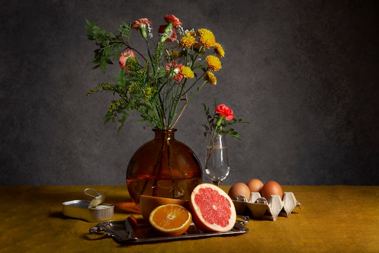 Kostenlose Foto grapefruit-stillleben im barockstil