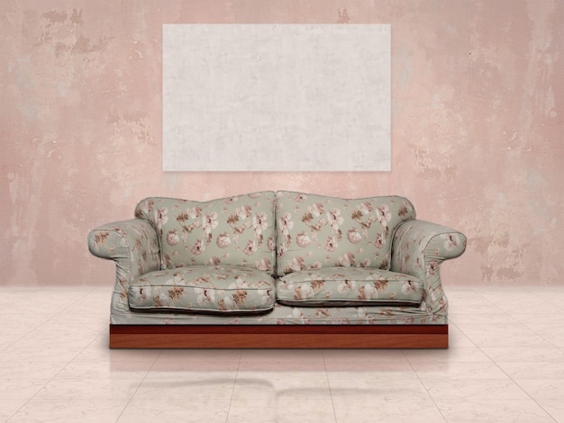 Graues Sofa mit Bild darüber