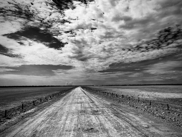 Graustufenaufnahme der Etosha-Pfanne im Etosha-Nationalpark in Namibia unter dem bewölkten Himmel