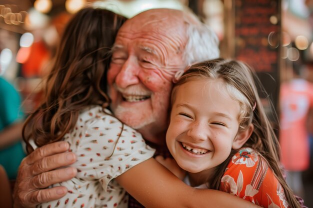Großelterntagsfeier mit Großeltern und Enkeln, die eine glückliche Familie zeigen