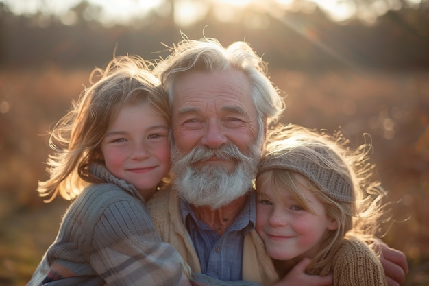 Großelterntagsfeier mit Großeltern und Enkeln, die eine glückliche Familie zeigen