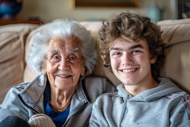 Großelterntagsfeier mit Großeltern und Enkeln, die eine glückliche Familie zeigen