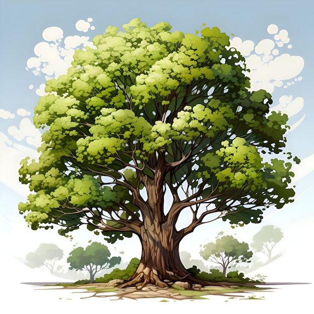 Großer Baum mit grünen Blättern auf weißem Hintergrund Vektorillustration